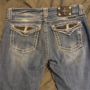 Miss Me Distressed Blue Jeans with Embellished Pockets